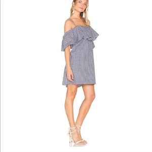 Amanda Uprichard Marise Dress Navy Gingham Ruffle Size Medium